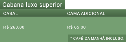 Tarifário Pousada Recanto das Palmeiras